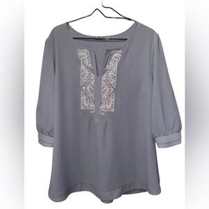 Brixon Ivy NWOT, XL,Gray Embroidered Blouse, P2P 23”